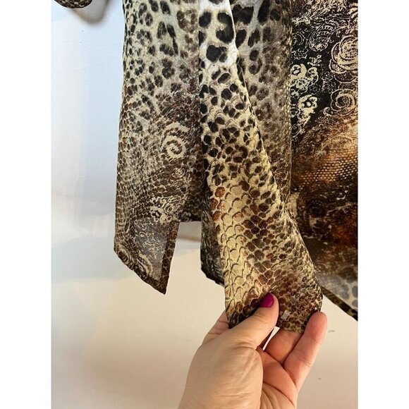 Chicos Top XL Brown Animal Print Tunic Sequin Neutral Twee Western 80s Safari - Picture 5 of 12